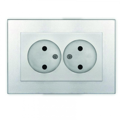 A0102-S Розетка 2-м СП Афина 16А IP20 без заземл. в сборе серебр. Universal 