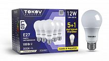 Promo-A60-E27-12-3K Набор ПРОМО лампа светодиодная 12Вт А60 3000К Е27 176-264В (Promo 5+1 шт) TOKOV ELECTRIC 
