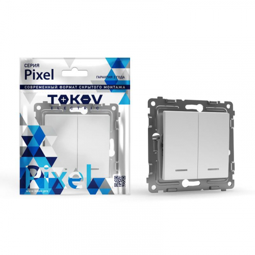 TKE-PX-V2I-C01 Выключатель 2-кл. СП Pixel 10А IP20 с индикатором механизм бел. TOKOV ELECTRIC 