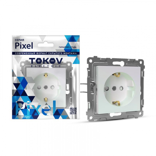 TKE-PX-R1ZSF-C04 Розетка 1-м СП Pixel 16А IP20 с заземл. защ. шторки механизм перламутр. TOKOV ELECTRIC 
