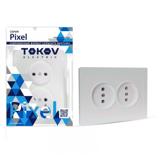 TKE-PX-R2F-C04 Розетка 2-м СП Pixel 16А IP20 без заземл. в сборе перламутр. TOKOV ELECTRIC 