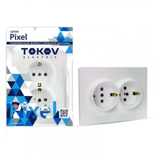 TKE-PX-R2FZSF-C04 Розетка 2-м СП Pixel 16А IP20 с заземл. защ. шторки в сборе перламутр. TOKOV ELECTRIC 