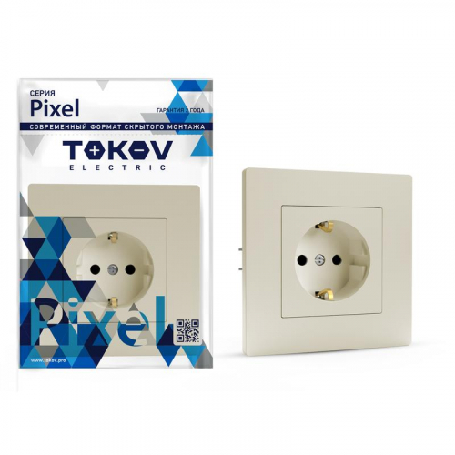 TKE-PX-R1FZSF-C02 Розетка 1-м СП Pixel 16А IP20 с заземл. защ. шторки в сборе беж. TOKOV ELECTRIC 