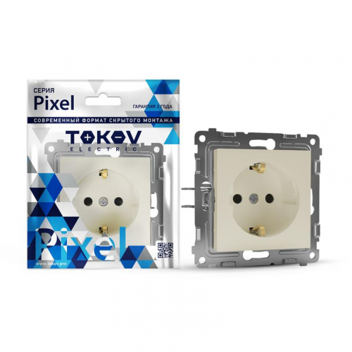 TKE-PX-R1ZSF-C02 Розетка 1-м СП Pixel 16А IP20 с заземл. защ. шторки механизм беж. TOKOV ELECTRIC 