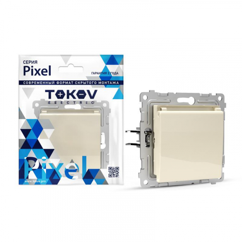 TKE-PX-R1ZSW1-C02 Розетка 1-м СП Pixel 16А IP20 с заземл. защ. шторки с крышкой механизм беж. TOKOV ELECTRIC 