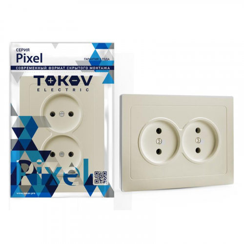 TKE-PX-R2F-C02 Розетка 2-м СП Pixel 16А IP20 без заземл. в сборе беж. TOKOV ELECTRIC 