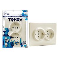 TKE-PX-R2FZSF-C02 Розетка 2-м СП Pixel 16А IP20 с заземл. защ. шторки в сборе беж. TOKOV ELECTRIC 