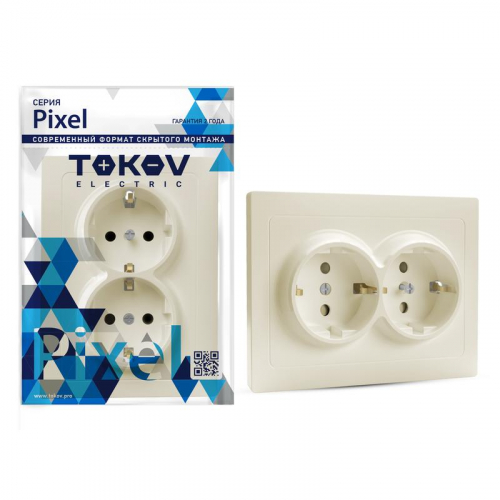 TKE-PX-R2FZSF-C02 Розетка 2-м СП Pixel 16А IP20 с заземл. защ. шторки в сборе беж. TOKOV ELECTRIC 