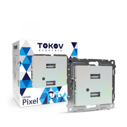 TKE-PX-2USB-C04 Розетка 2-м USB СП Pixel тип A+A 5В 1х2.1А 2х1.05А механизм перламутр. TOKOV ELECTRIC 