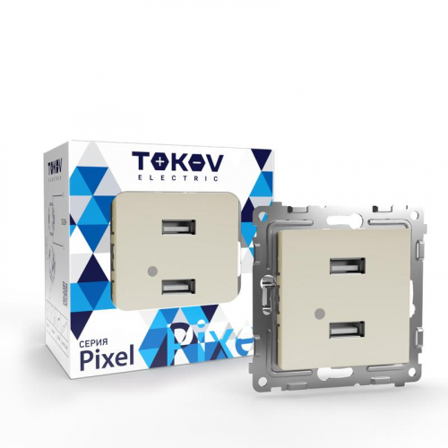TKE-PX-2USB-C02 Розетка 2-м USB СП Pixel тип A+A 5В 1х2.1А 2х1.05А механизм беж. TOKOV ELECTRIC 