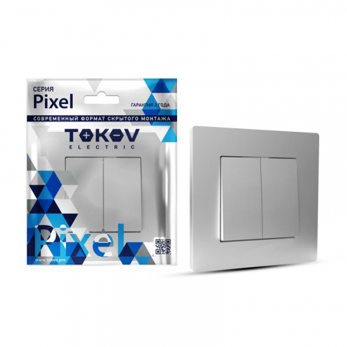 TKE-PX-V2F-C03 Выключатель 2-кл. СП Pixel 10А IP20 в сборе алюм. TOKOV ELECTRIC 