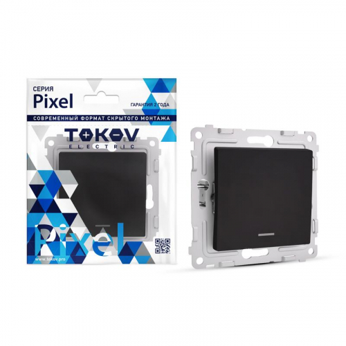 TKE-PX-V1I-C14 Выключатель 1-кл. СП Pixel 10А IP20 с индикатором механизм карбон TOKOV ELECTRIC 
