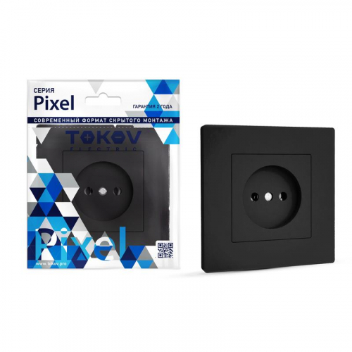 TKE-PX-R1F-C14 Розетка 1-м СП Pixel 16А IP20 без заземл. в сборе карбон TOKOV ELECTRIC 