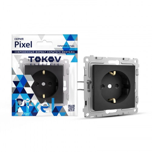 TKE-PX-R1Z-C14 Розетка 1-м СП Pixel 16А IP20 с заземл. механизм карбон TOKOV ELECTRIC 
