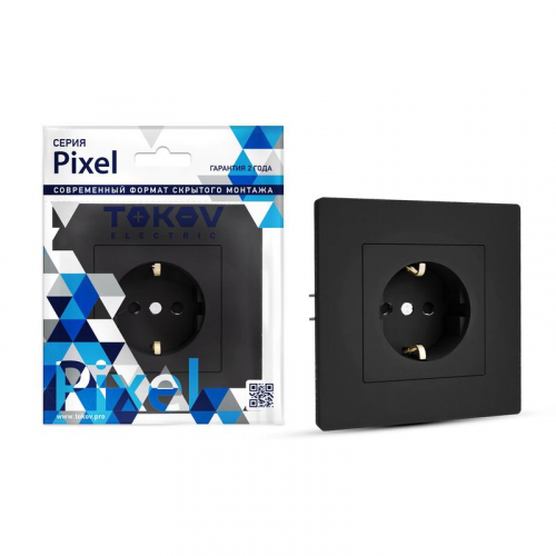 TKE-PX-R1FZSF-C14 Розетка 1-м СП Pixel 16А IP20 с заземл. защ. шторки в сборе карбон TOKOV ELECTRIC 