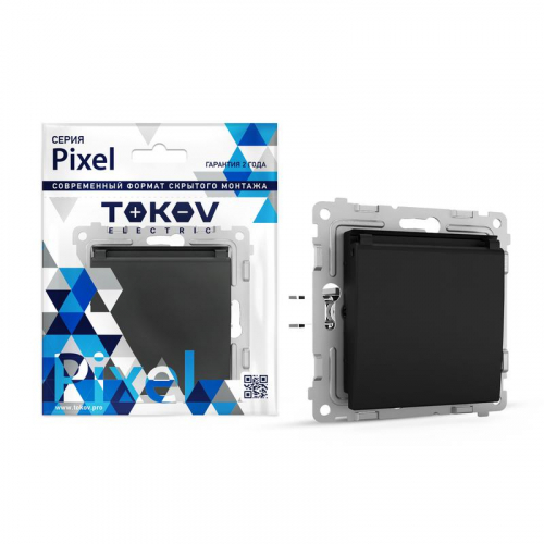 TKE-PX-R1ZSW1-C14 Розетка 1-м СП Pixel 16А IP20 с заземл. защ. шторки с крышкой механизм карбон TOKOV ELECTRIC 
