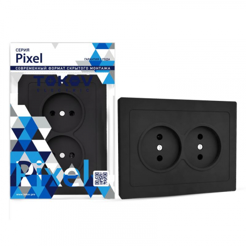 TKE-PX-R2F-C14 Розетка 2-м СП Pixel 16А IP20 без заземл. в сборе карбон TOKOV ELECTRIC 
