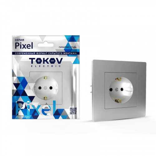 TKE-PX-R1FZSF-C03 Розетка 1-м СП Pixel 16А IP20 с заземл. защ. шторки в сборе алюм. TOKOV ELECTRIC 
