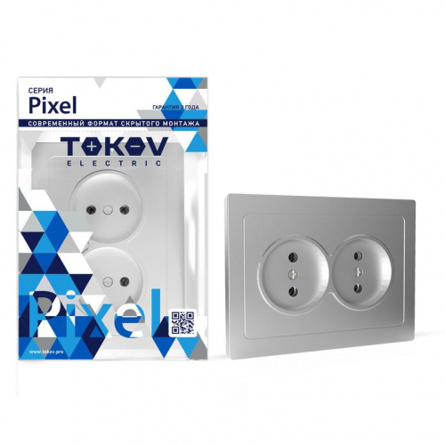 TKE-PX-R2F-C03 Розетка 2-м СП Pixel 16А IP20 без заземл. в сборе алюм. TOKOV ELECTRIC 