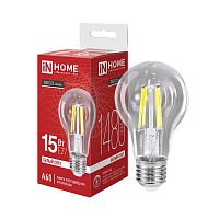 4690612055909 Лампа светодиодная филаментная LED-A60-deco грушевидная прозрачная 15Вт 230В E27 4000К 1480лм IN HOME 