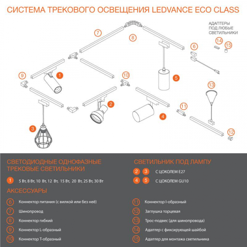 4099854242250 Светильник светодиодный трековый ECO TRACKSP 1PH E27 BKCONE LEDVANCE  фото 8