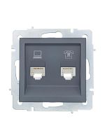 742-3488-143 Розетка компьютерная + телефонная 2-м СП Vesna механизм графит LEZARD 