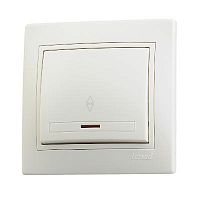 701-0303-114 Переключатель проходной 1-кл. СП Mira 10А с подсветкой со вставкой крем. LEZARD 