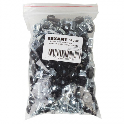 04-2686 Комплект крепежа винт+шайба+гайка M6x16 (уп.100шт) Rexant 