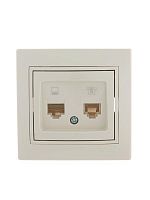701-0303-143 Розетка компьютерная + телефонная 2-м СП Mira RJ45 + RJ11 крем./крем.. LEZARD 