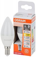 4058075695986 Лампа светодиодная LED Star 5Вт 2700К тепл. бел. E14 470лм B угол пучка 200град. 170-250В (замена 40Вт) матов. пластик OSRAM 