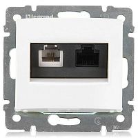 695339 Розетка компьютерная + телефонная 2-м СП Valena RJ45 + RJ11 кат.6 UTP механизм бел. (DIY-упак.) Leg 
