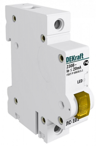 18008DEK Лампа сигнальная ЛС-101 на DIN-рейку 1p желт. LED DEKraft 