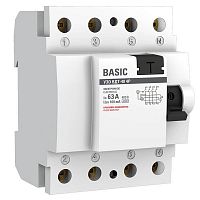 elcb-4-63-100e-sim Выключатель дифференциального тока (УЗО) 4п 63А 100мА ВДТ-40 (электрон.) Basic EKF 