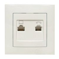 EWK02-035-30 Розетка компьютерная + телефонная 2-м СП Валенсия RJ45 + RJ11 бел. PROxima EKF 
