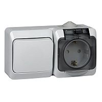 BPA16-241C Блок ОП Этюд (1-м розетка 16А 250В евростандарт с заземл. защ. шторки + 1-кл. выкл.) IP44 сер. SE 