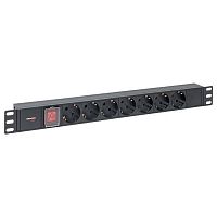 TRP-HPD-LS-10A-7SH-C14 Блок PDU TERACOM PRO 19дюйм 1U 10А 250В 7-м Schuko с выкл. без шнура питания вх. разъем C14 алюм. черн. EKF 