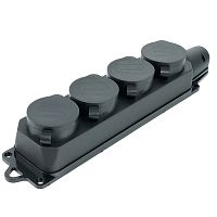 39019 Розетка переносная 4-местная c/з, STEKKER, RST16-24-44, 250В, 16А, IP44, черный 