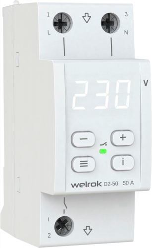 D2-50 Реле напряжения однофазное, 50А, белая индикация WELROK 4660251140052