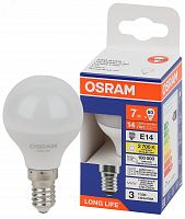 4099854186424 Лампа светодиодная шар LED 7Вт Е14 2700К 600Лм 170-250В (замена 60Вт) OSRAM *
