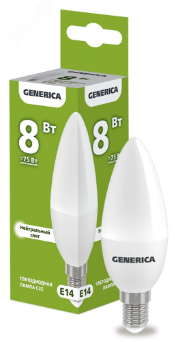 LL-C35-08-230-40-E14-G Лампа светодиодная C35 свеча 8Вт 230В 4000К E14 GENERICA