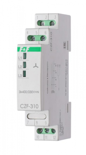 EA04.001.005 Реле контроля фаз CZF-310 (1 модуль; монтаж на DIN-рейке; 3х400/230+N 8А 1NO/NC IP20) F&F 