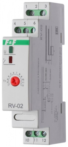 EA02.001.008 Реле времени RV-02 16А 1..120с 230В 1 перекл. IP20 задержка выключ. монтаж на DIN-рейке F&F 