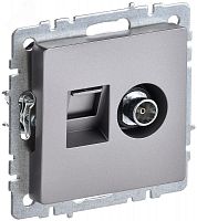 BR-AK20-1-K46 Розетка компьютерная + телевизионная 2-м Brite РТВ/РК12-БрС RJ45 кат.5E + TV механизм сталь IEK 