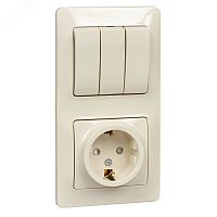 GSL000278 Блок комбинированный Glossa (розетка с заземл. защ. шторки + 3-кл. выкл.) беж. SE 