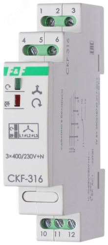 EA04.002.005 Реле контроля наличия и чередования фаз CKF-316 (монтаж на DIN-рейке 35мм 3х400/230+N 8А 1P IP20) F&F 