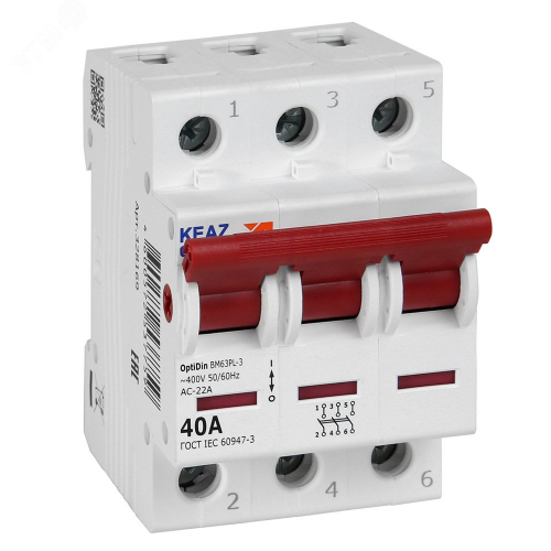328169 Выключатель нагрузки модульный 3п 40А OptiDin BM63PL-340-УХЛ3 (ВМ63PL) КЭАЗ 
