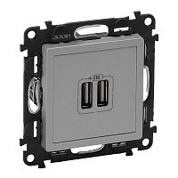 753612 Устройство зарядное Valena Life с 2-мя USB-разъемами 240В/5В 1500мА с лиц. панелью алюм. Leg 