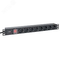 TRP-HPD-LS-16A-8SH-2MSH Блок розеток PDU TERACOM PRO 19'' 1U 16А/250В 8 розеток Schuko с выключателем шнур питания длиной 2 метра сечение 3x1.5 мм2 вилка Schuko корпус алюминий черный