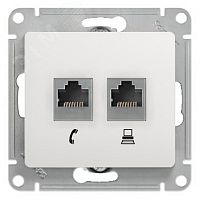 GSL000185 Розетка компьютерная + телефонная 2-м СП Glossa RJ45 + RJ11 кат.5E механизм бел. SE 