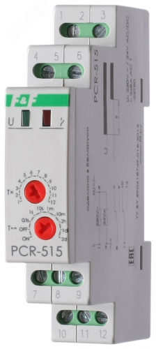 EA02.001.006 Реле времени PCR-515 2х8А 230В 2перекл. IP20 задержка включ. монтаж на DIN-рейке F&F 